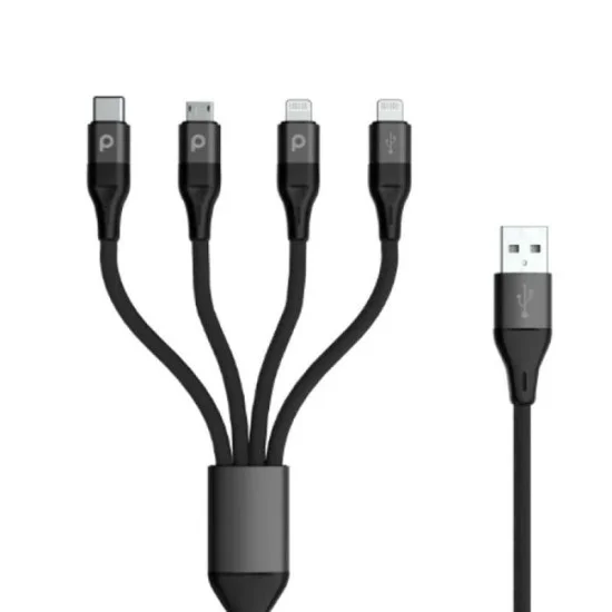 Porodo 4 in1 Aluminum Braided Fast Charge Cable 1.2m - Black